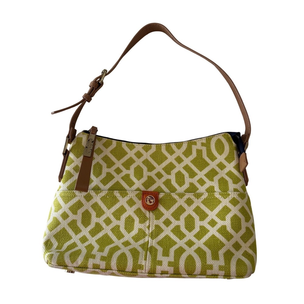 Spartina 449 Heyward Dixie Hobo Bag Lime Green White Geometric Leather Tan Strap